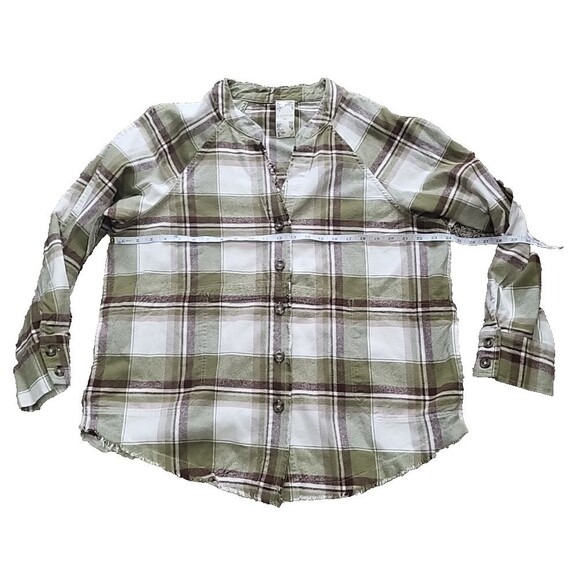 Blu Pepper Size XXL Green Plaid Frayed Hem Button Down Shirt/Jacket Pockets - Picture 2 of 13